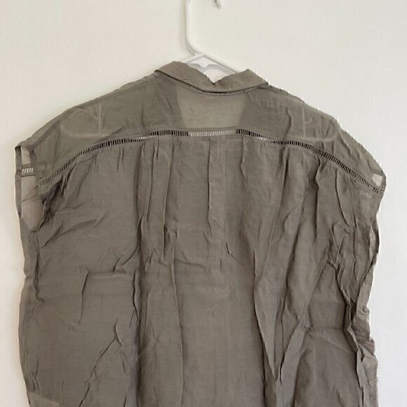 ERI + ALI ANTHROPOLOGIE Olive Green Embroidered Boxy Dolman Sleeve Button Down S - Picture 15 of 16